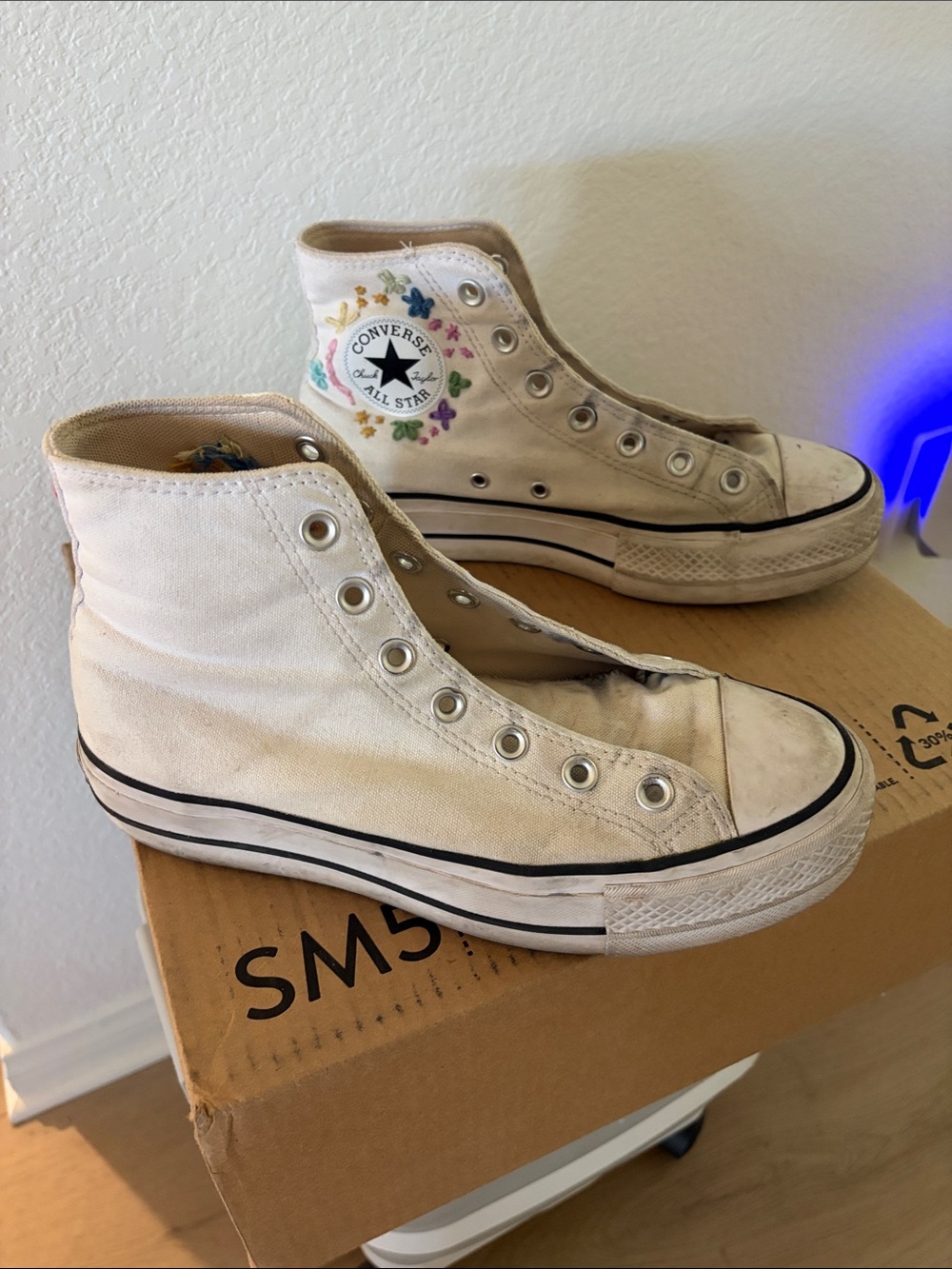 Converse Women's High Top Sneakers in White with Floral Accent